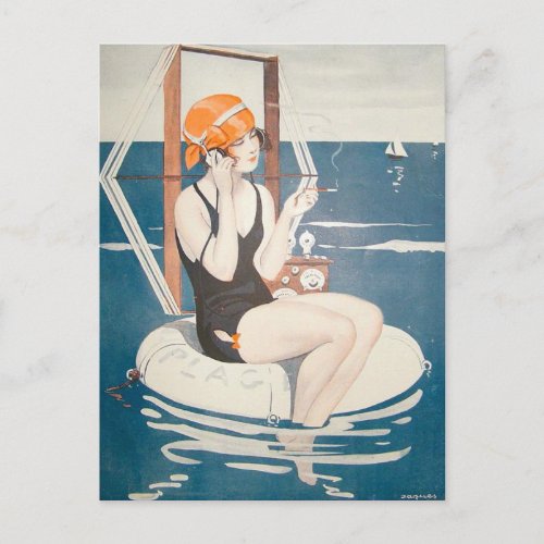 Postcard with Vintage Summer Illustration