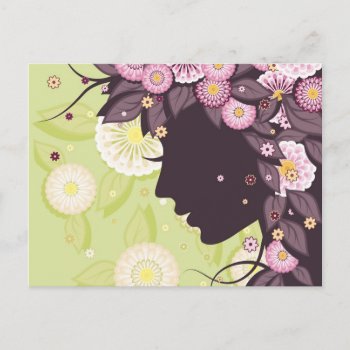 Postcard With Woman Face Silhouette And Flowers by Taniastore at Zazzle