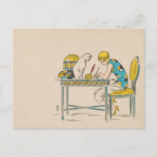 Postcard - Woman and cat - French artist