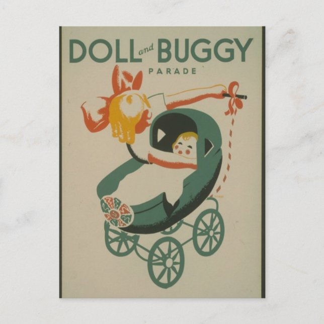 Postcard-WPA-Doll and Buggy Parade Postcard (Front)