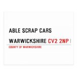 ABLE SCRAP CARS  WARWICKSHIRE  Postcards