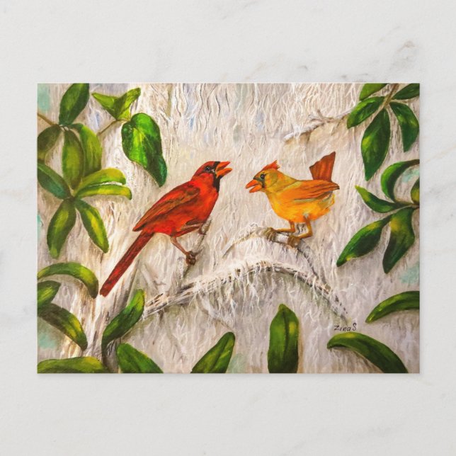 Postcards Cardinals. Singing of love (Front)