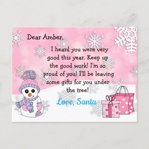 Postcards from Santa Cute Snowman