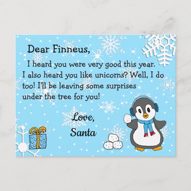 Postcards from Santa: Holiday Penguin & Snowballs (Front)