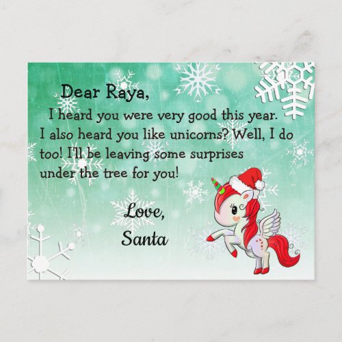Postcards from Santa Red Unicorn in Santa Hat