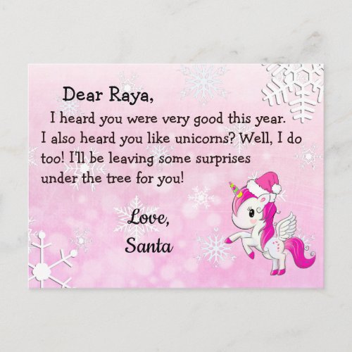 Postcards from Santa Red Unicorn in Santa Hat