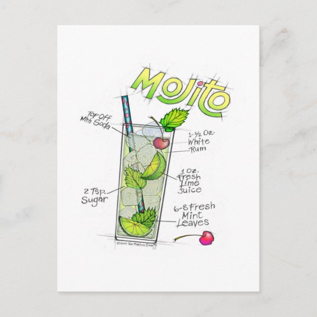 POSTCARDS - MOJITO RECIPE COCKTAIL ART (Front)