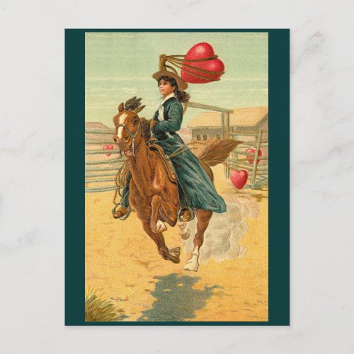 Postcards _ Valentine cowgirl horse lasso heart