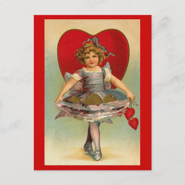 Postcards Valentine's Victorian Little Girl Hearts (Front)