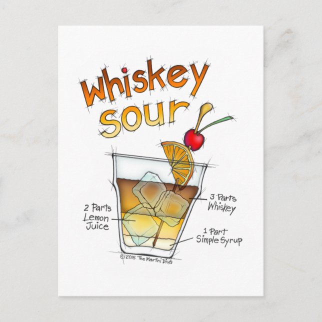 POSTCARDS - WHISKEY SOUR RECIPE COCKTAIL ART (Front)