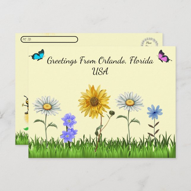 Postcrossing Cute Floral Greetings From Postcard (Front/Back)