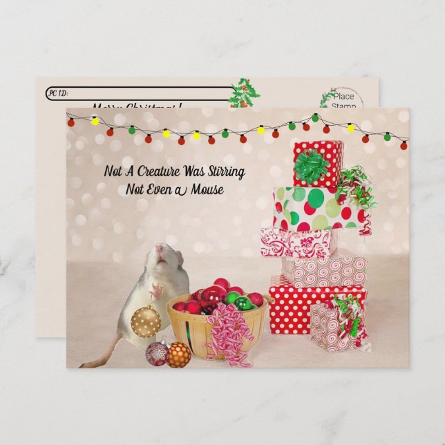 Postcrossing - Cute Rat Decorating For Christmas Postcard (Front/Back)