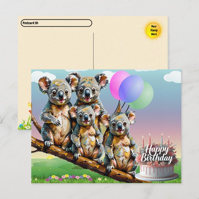Postcrossing - Koala Family Birthday Postcard (Front/Back)