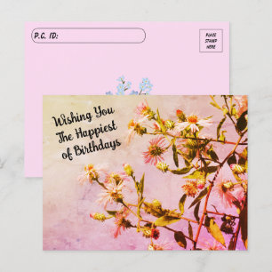 Postcrossing Pink Wildflower Birthday w Floral Bac Postcard