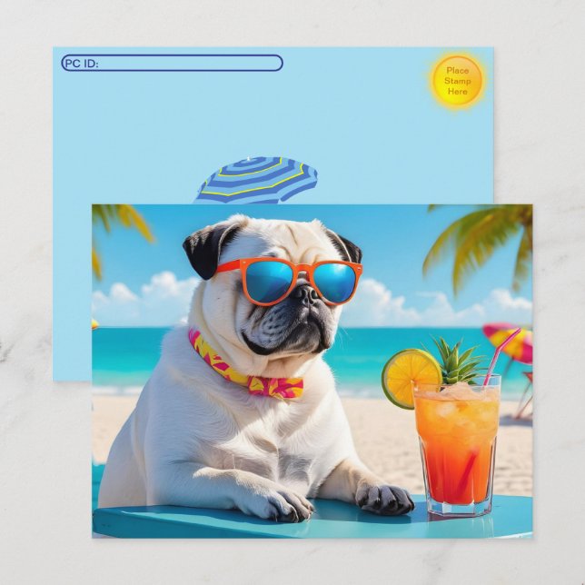 Postcrossing Pug in Paradise Postcard (Front/Back)