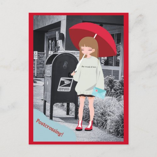 Postcrossing Red Umbrella Girl Postcard