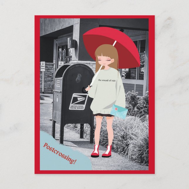 Postcrossing Red Umbrella Girl Postcard (Front)