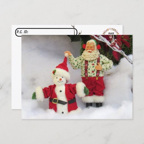 Postcrossing _ Santa Builds A Snowman Postcard
