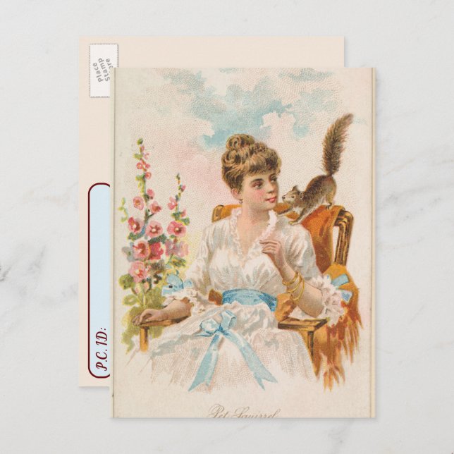 Postcrossing -Vintage Pet Squirrel Fine Art Print Postcard (Front/Back)