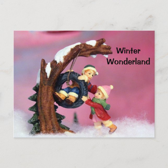 Postcrossing - Winter Wonderland Kids Tree Swing Postcard (Front)