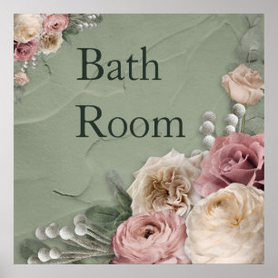 Poster 12 x 12 Vintage Floral Bath Room