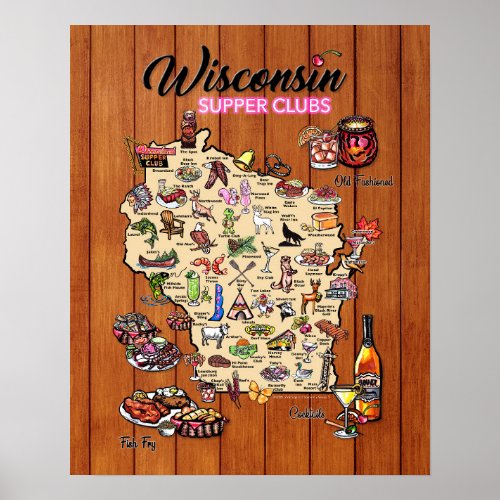 Poster _ 16 x 20 _ Wisconsin Supper Club Map