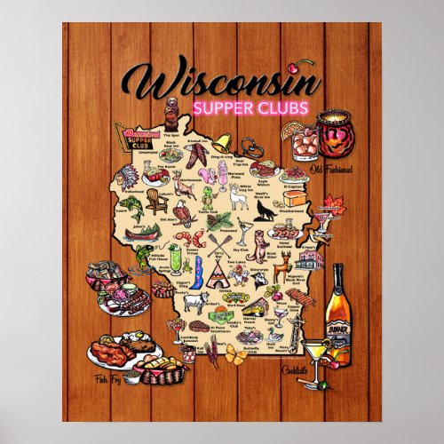 Poster _ 16 x 20 _ Wisconsin Supper Club Map