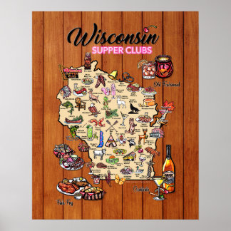 Poster - 16 x 20 - Wisconsin Supper Club Map