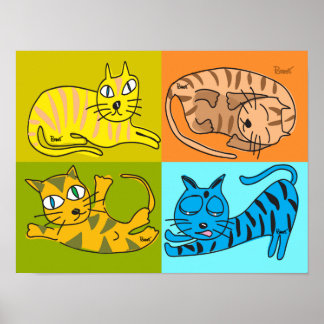 Poster 4 Cats Illustrations Collectible