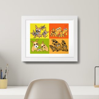 Poster 4 Family Dogs Illustrations Collectible