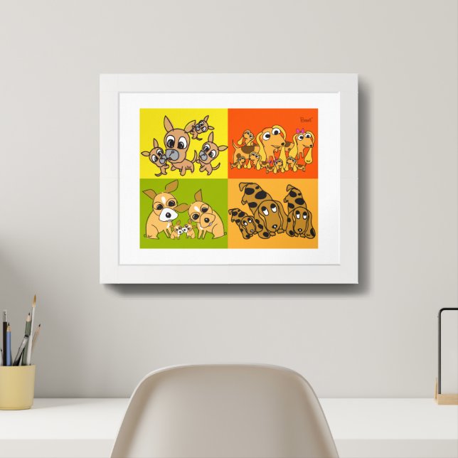 Poster 4 Family Dogs Illustrations Collectible (Home Office)