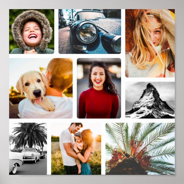 Poster 9 Photo Collage Template Framed White (Front)