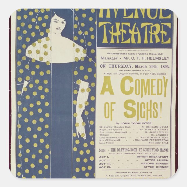 Poster advertising A Comedy of Sighs Square Sticker (Front)