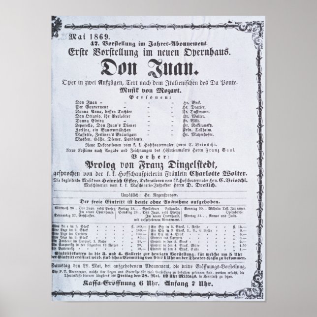 Poster advertising a performance of 'Don Juan' (Front)