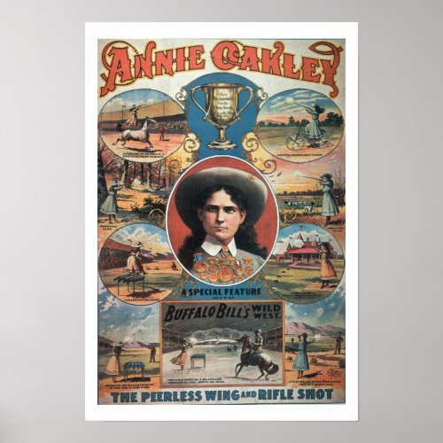 Poster advertising Annie Oakley featuring in Buffa