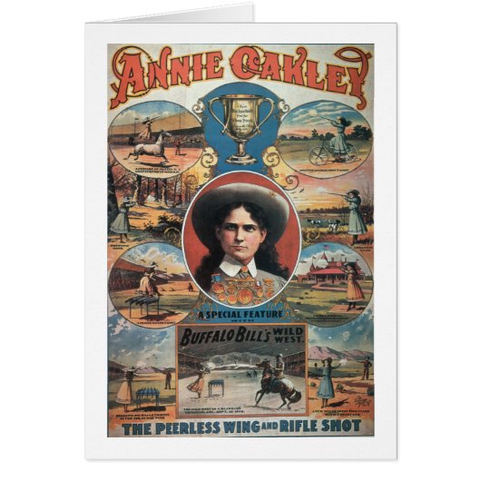 Poster advertising Annie Oakley featuring in Buffa Cards (Front)
