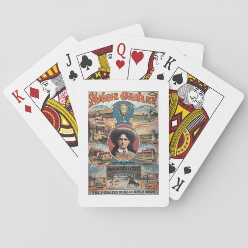 Poster advertising Annie Oakley featuring in Buffa Playing Cards