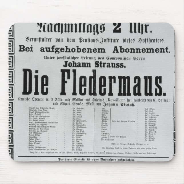 Poster advertising Die Fledermaus by Johann Mouse Pad (Front)