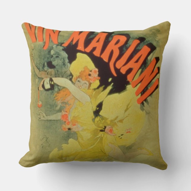 Poster advertising 'Mariani Wine, Popular French T Throw Pillow (Front)