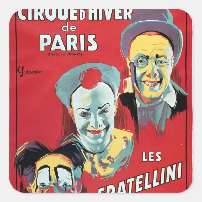 Poster advertising the 'Cirque d'Hiver de Paris' Square Sticker (Front)