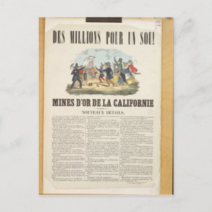 Poster advertising the gold mines in California Postcard
