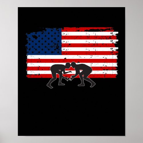 Poster American Flag Wrestling Cool Design