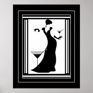 Poster ART DECO LADY Black White