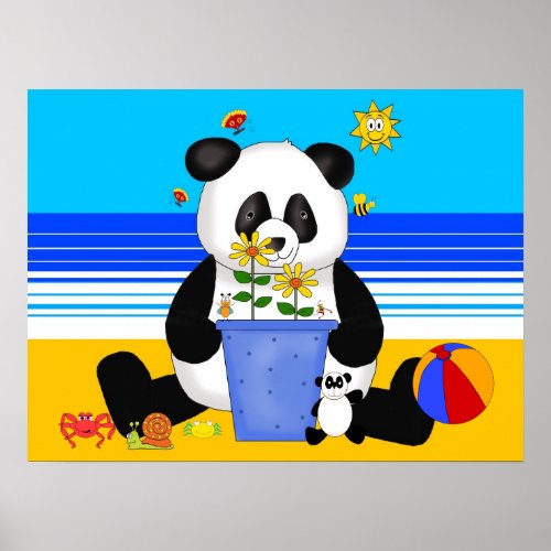 Poster Art Kids Panda At The Beach