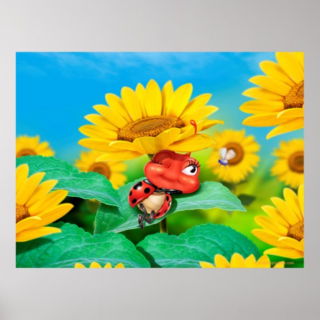 Poster art sleepy snoozy Ladybug and sunflowers (Front)