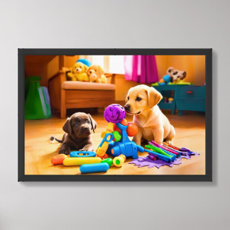 Poster Art : Two cute puppies are playing together