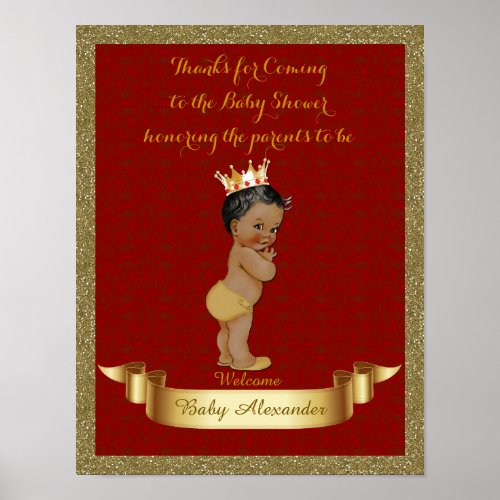 Poster Baby Shower BOY red frame glitter gold
