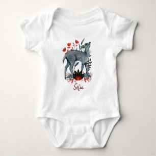 Poster baby shower red and blue with animals baby  bodysuit