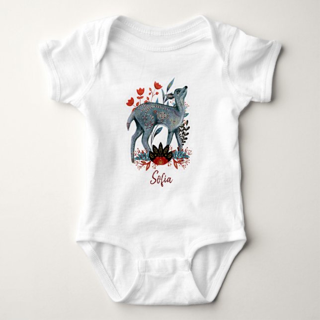 Poster baby shower red and blue with animals baby  bodysuit (Front)