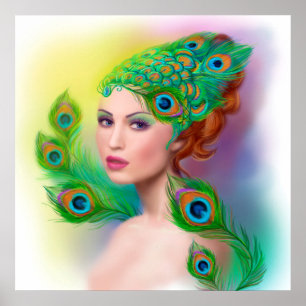 poster Beautiful Fashion spring woman Peacock
